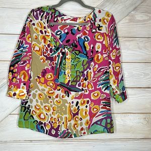 Mossique Blouse Tunic 1/2 Button up Vibrant Color